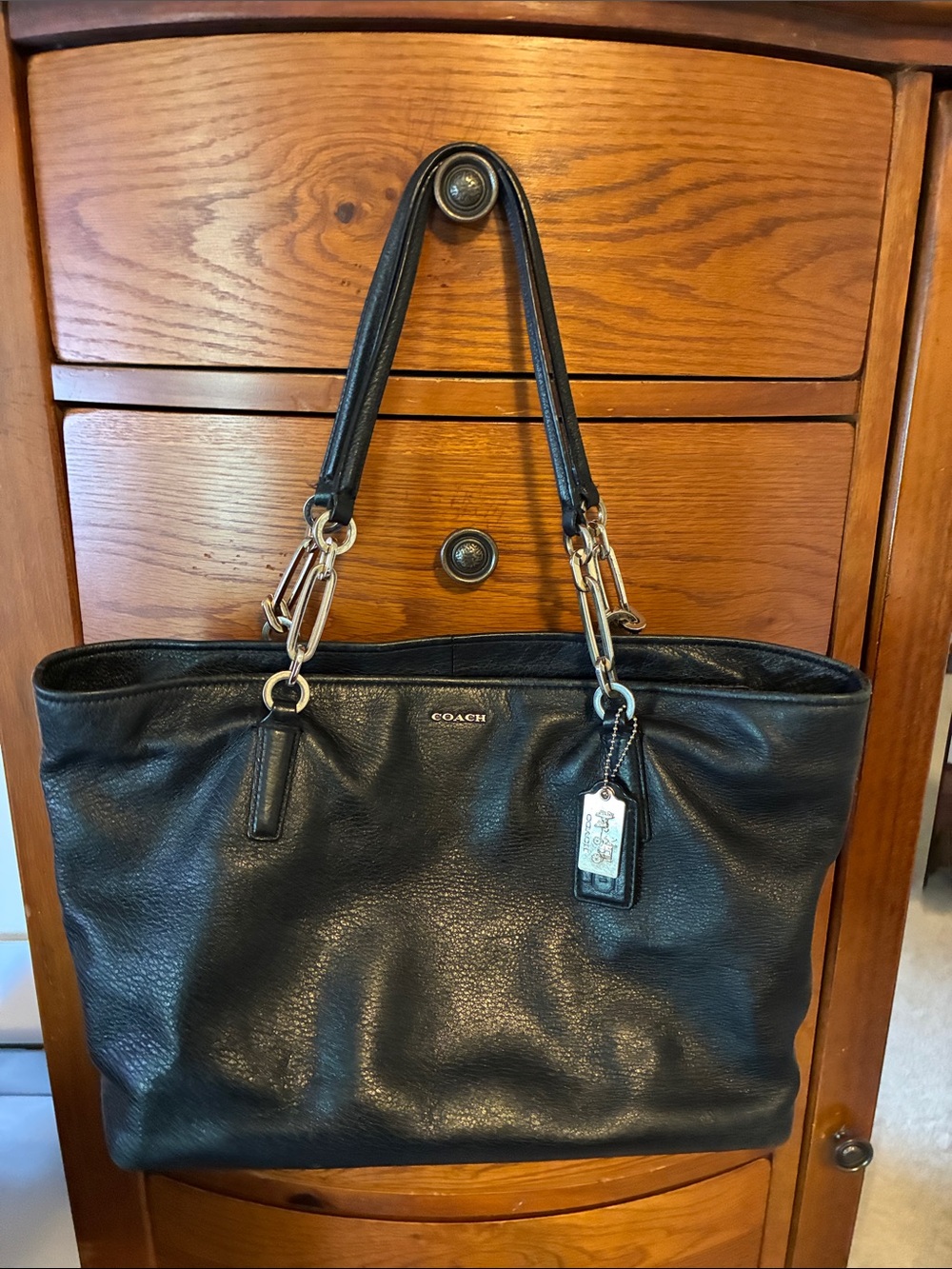 COACH Madison Black East West Leather Tote 26769 silver hardware shoulder bag